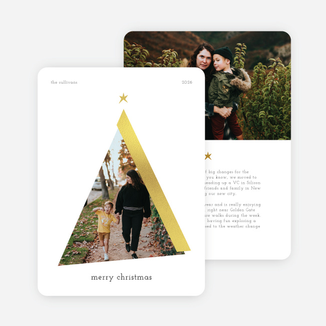 Foil Tree Stroke Christmas Cards - Yellow