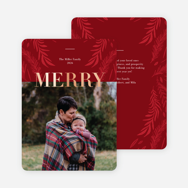 Foil Merriful Pine Christmas Cards - Pink