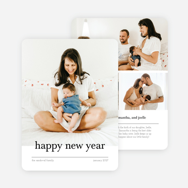 Happiness Abound New Year Cards and Invitations - White
