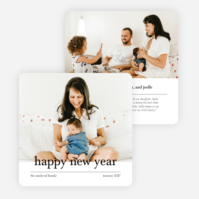 Happiness Abound New Year Cards and Invitations - White