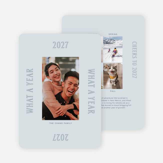 Memory Grid New Year Cards and Invitations - Blue
