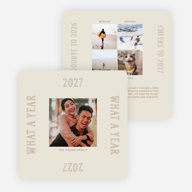 Memory Grid New Year Cards and Invitations - Beige