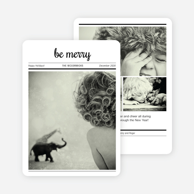 Newspaper: Be Merry Holiday Cards - Black