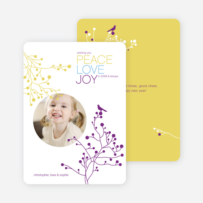 Peace Love Joy Holiday Photo Cards - Royal Purple