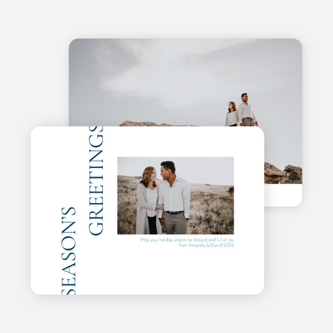 Sideways Marquee Multi Photo Holiday Cards - Blue