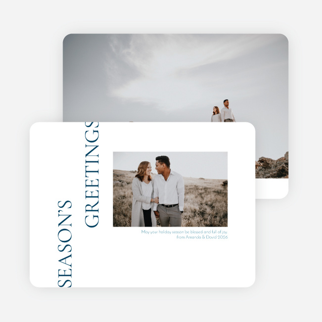 Sideways Marquee Multi Photo Holiday Cards - Blue