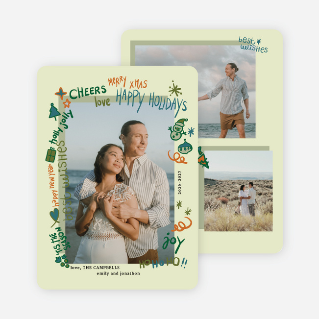 Tis the Season to Doodle Holiday Cards and Invitations - Green