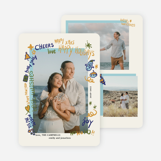 Tis the Season to Doodle Holiday Cards and Invitations - Blue