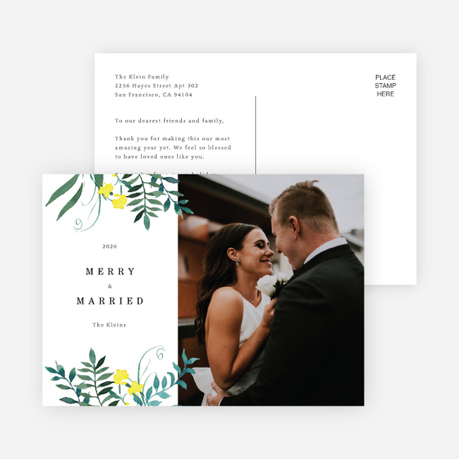 Married Bouquet Christmas Cards - White