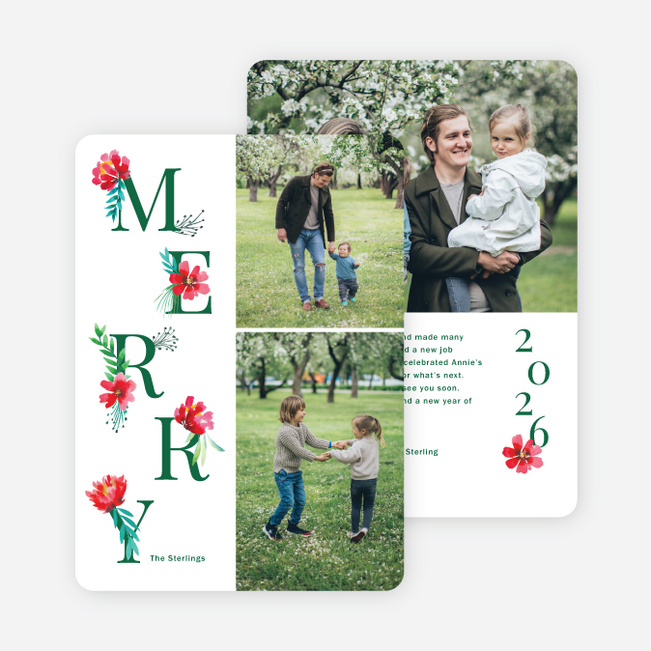 Merry Corsage Christmas Cards - Green