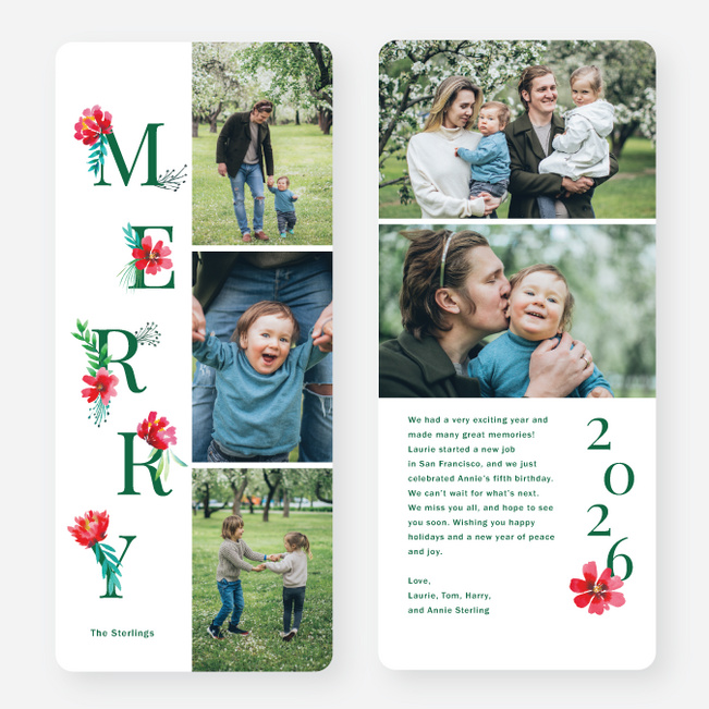 Merry Corsage Christmas Cards - Green