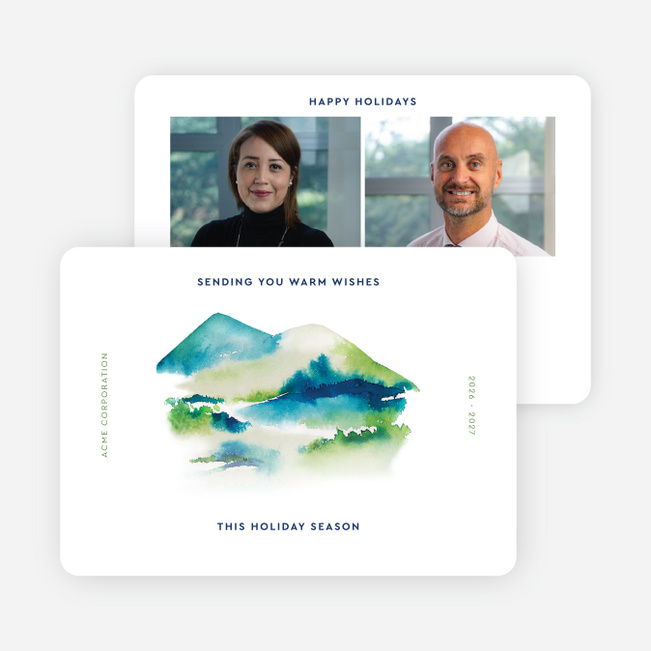 Watercolor Mountainside Business Holiday Cards & Business Christmas Cards - White