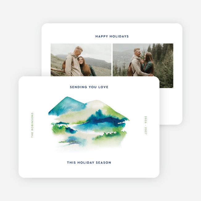 Watercolor Mountainside Holiday Cards and Invitations - White