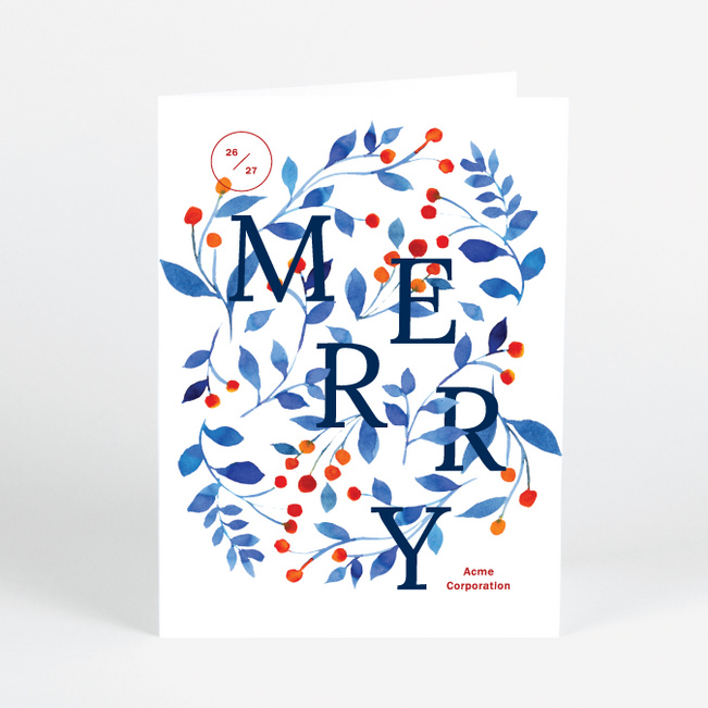 Wintry Leaves Corporate Holiday Cards & Corporate Christmas Cards - Blue