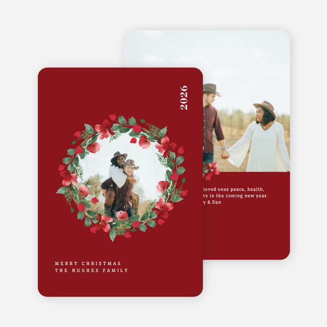 Wreath Highlight Christmas Cards - Red