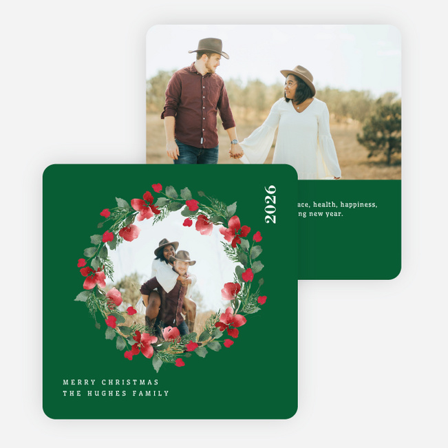 Wreath Highlight Christmas Cards - Green