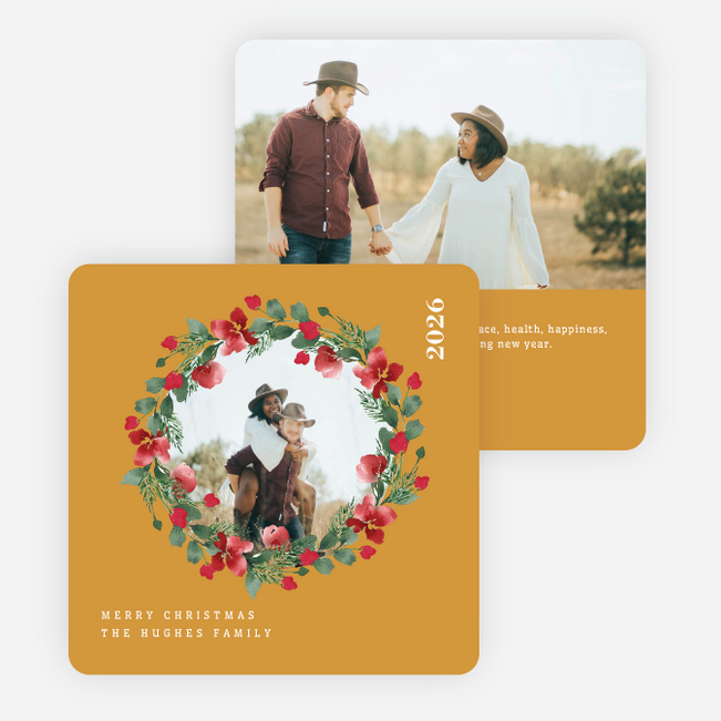 Wreath Highlight Christmas Cards - Yellow