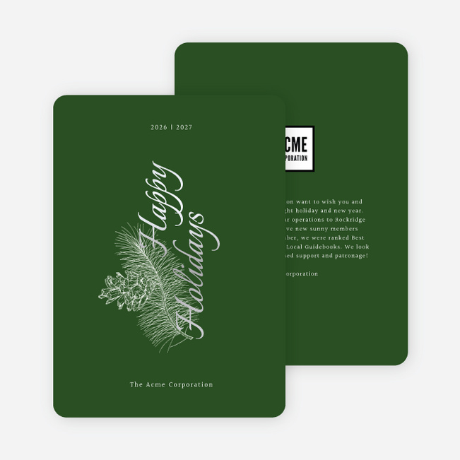 Foil Pine Motif Corporate Holiday Cards & Corporate Christmas Cards - Gray