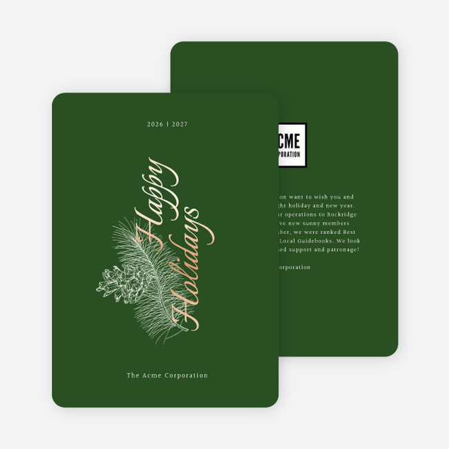 Foil Pine Motif Corporate Holiday Cards & Corporate Christmas Cards - Pink