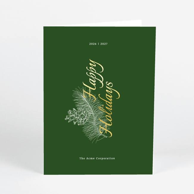 Foil Pine Motif Corporate Holiday Cards & Corporate Christmas Cards - Yellow