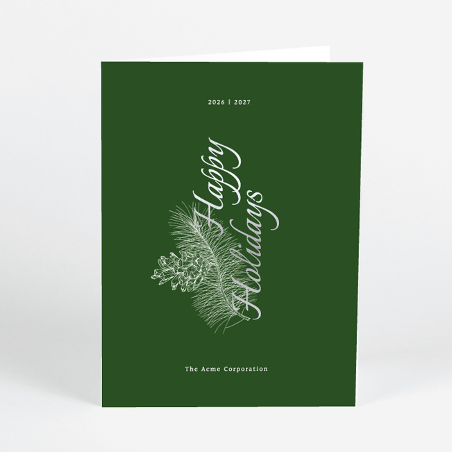 Foil Pine Motif Corporate Holiday Cards & Corporate Christmas Cards - Gray