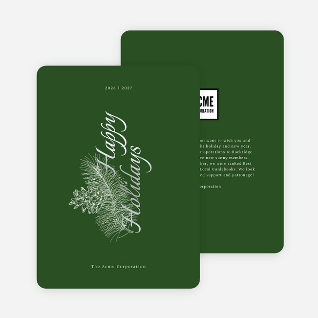 Foil Pine Motif Corporate Holiday Cards & Corporate Christmas Cards - Gray