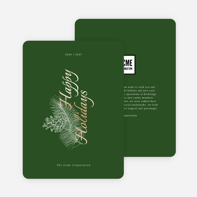 Foil Pine Motif Corporate Holiday Cards & Corporate Christmas Cards - Pink