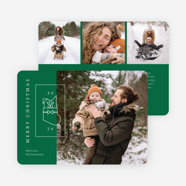 Furry Stocking Christmas Cards - Green