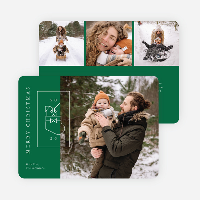 Furry Stocking Christmas Cards - Green