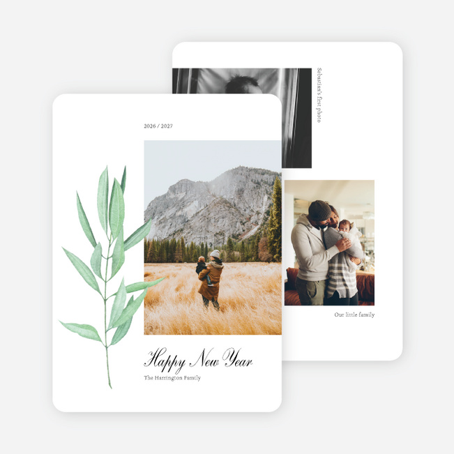 Leafy Bookmark New Year Cards and Invitations - Black