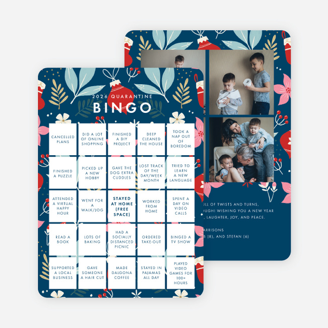 Quarantine Bingo Multi Photo Holiday Cards - Blue