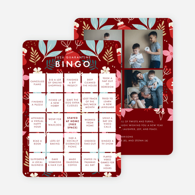 Quarantine Bingo Multi Photo Holiday Cards - Red