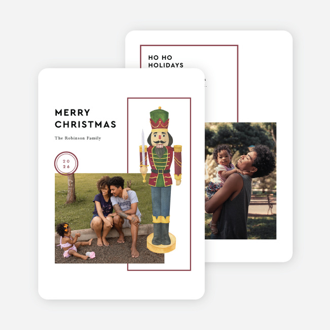 Watercolor Nutcracker Personalized Christmas Cards - White