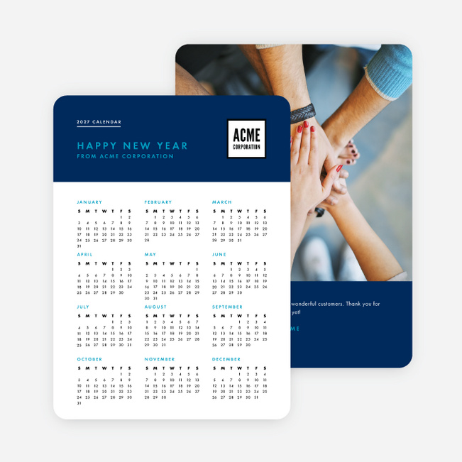 Work Calendar Corporate Holiday Cards - Blue