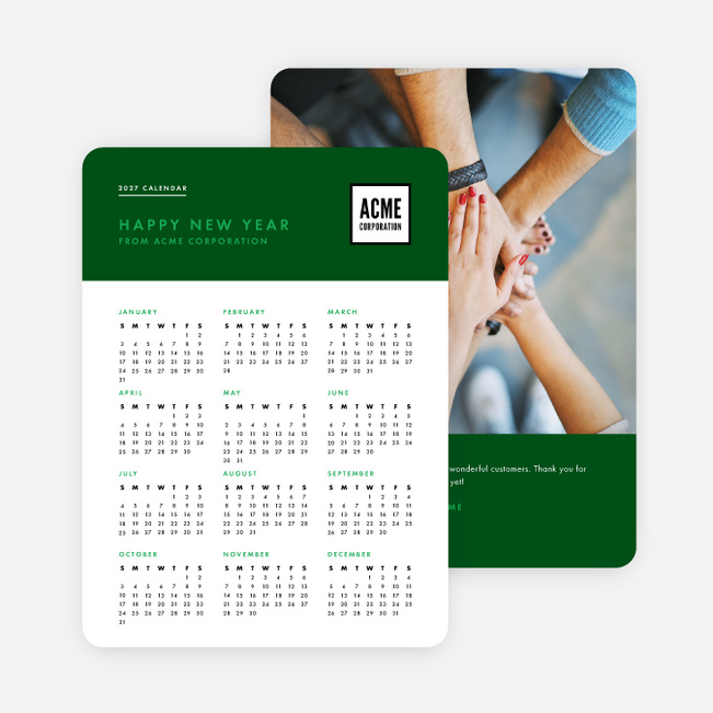 Work Calendar Corporate Holiday Cards - Green