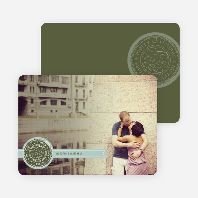 Personalizable Ribbon Seal Christmas Card - Khaki