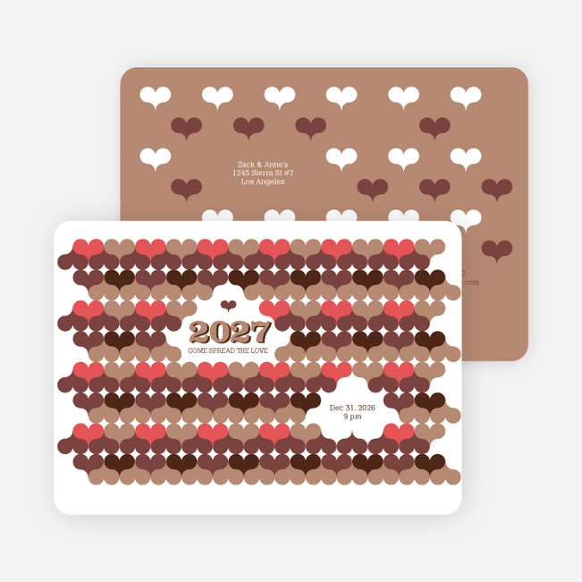 Psychedelic Hearts New Year’s Party Invitations - Cappuccino