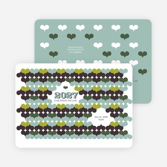 Psychedelic Hearts New Year’s Party Invitations - Sage