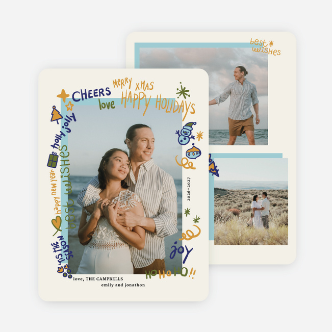 Tis the Season to Doodle Holiday Cards and Invitations - Blue