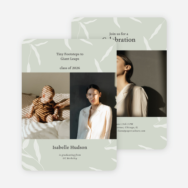 Foliage Flourish Graduation Announcements & Invitations - Gray