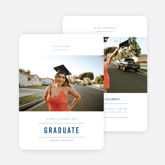 Modern Headline Graduation Announcements & Graduation Invitations - Blue