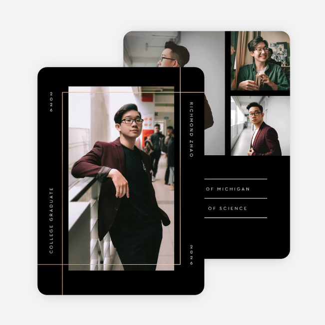 Foil Intersecting Frame Graduation Announcements & Graduation Invitations - Pink