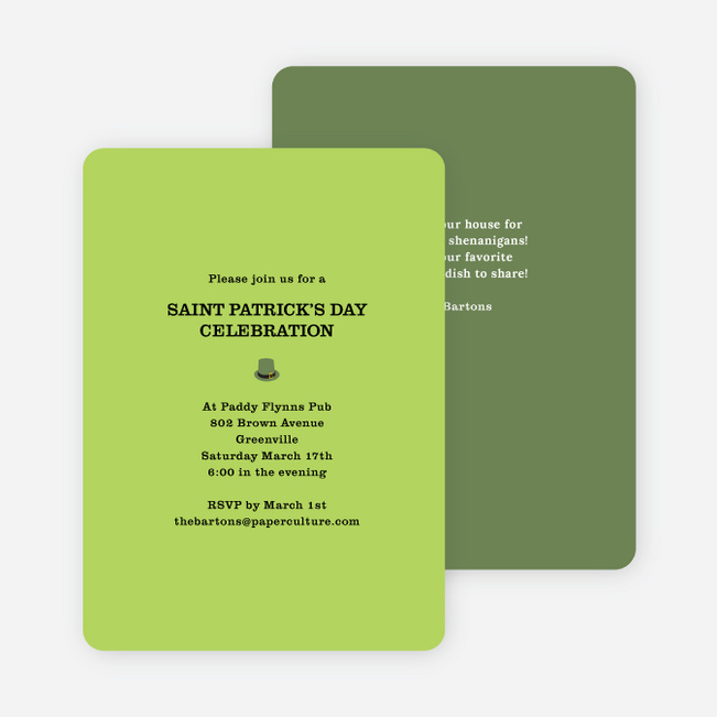 Simple St Patrick’s Day Invitations - Green