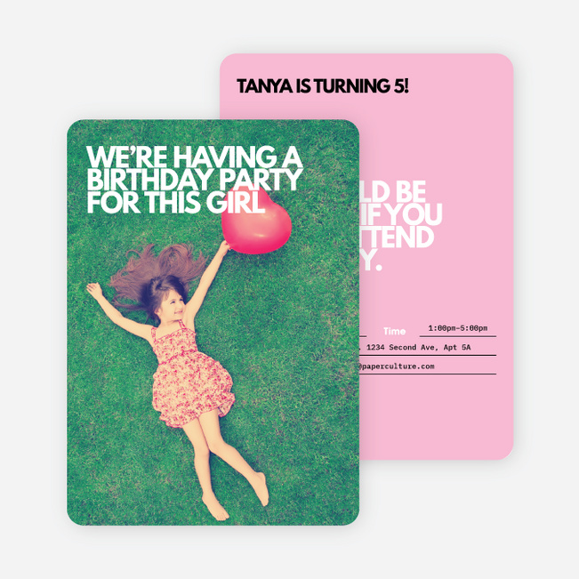 Bold Photo Birthday Invites - Pink
