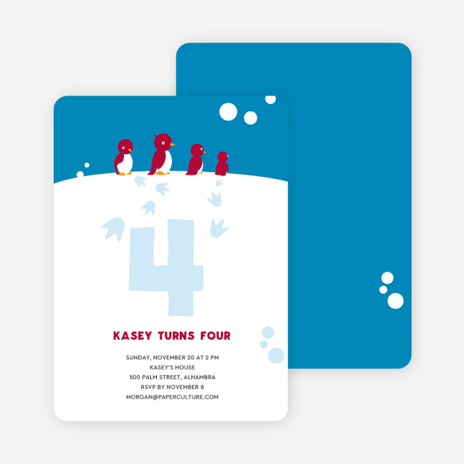 Happy Feet Penguin Birthday Invitation - Cyan