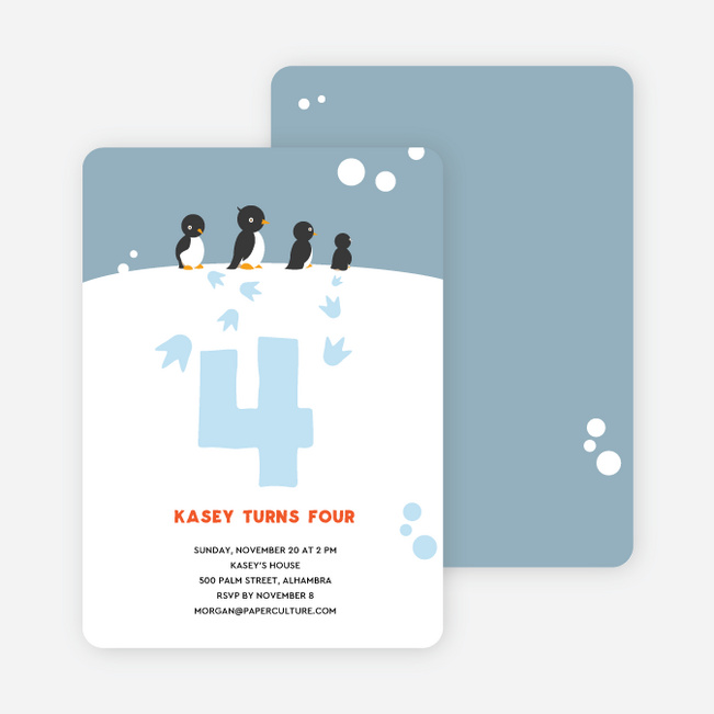 Happy Feet Penguin Birthday Invitation - Celestial Blue