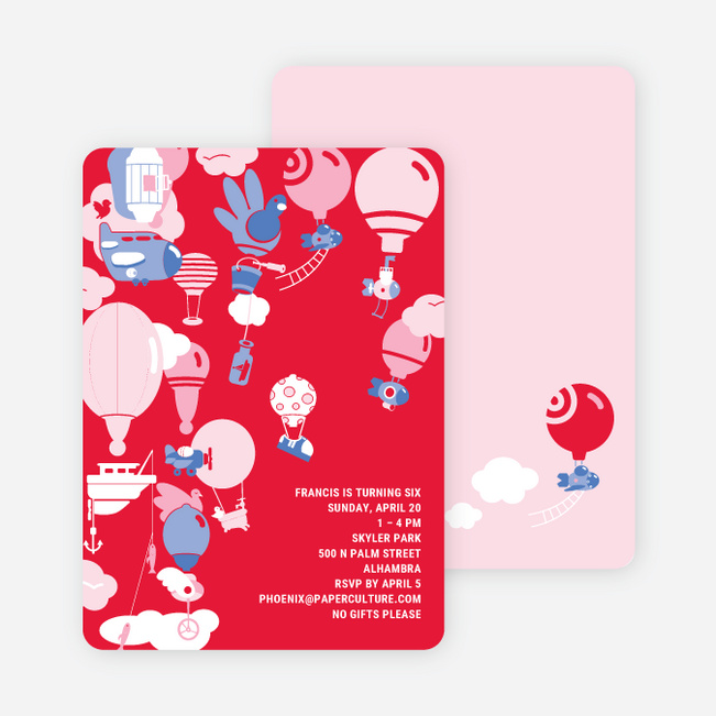 Hot Air Balloon Birthday Invitation - Cherry Red