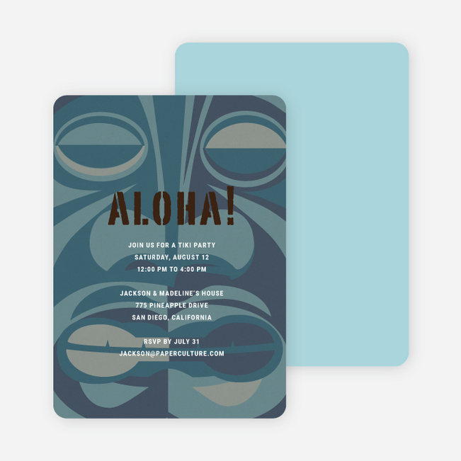 Tiki Carving God of the Party Invitations - Mystic Blue