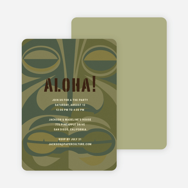 Tiki Carving God of the Party Invitations - Khaki