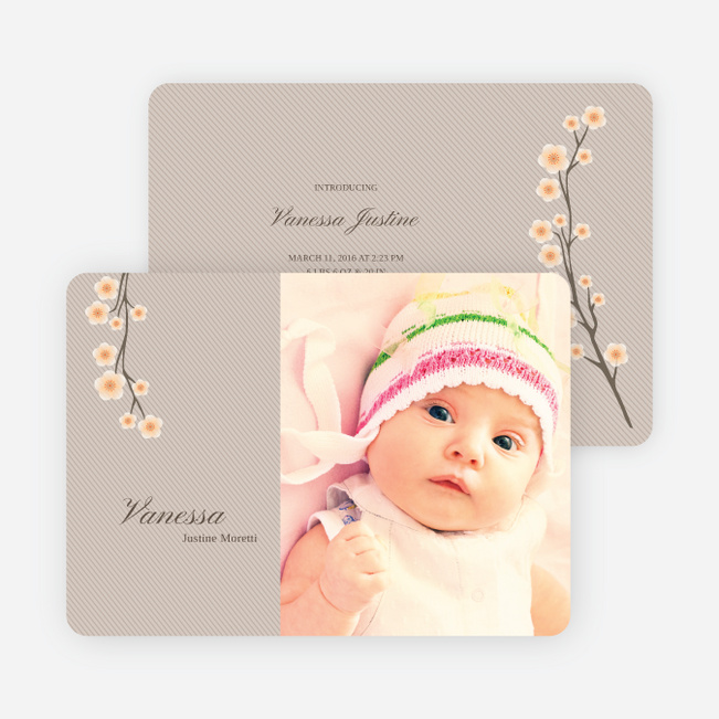 Cherry Blossom Modern Baby Announcement - Peach